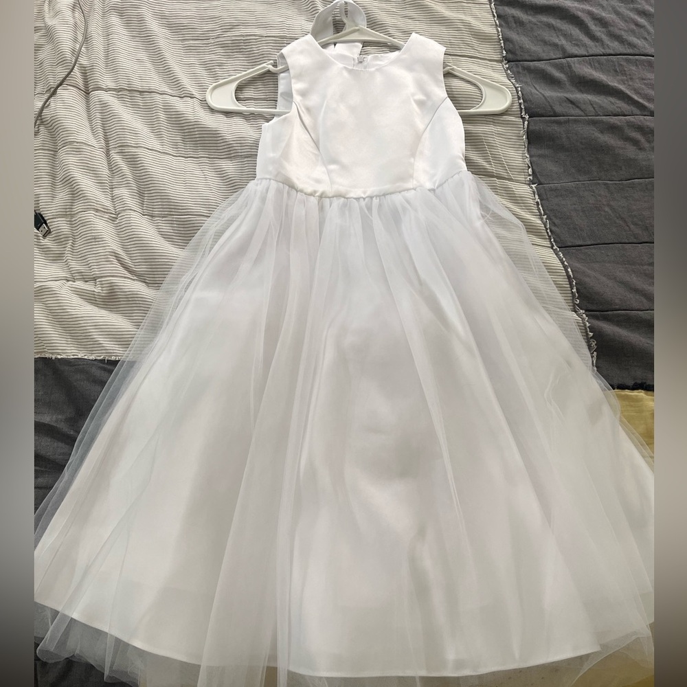 A-line Scoop Tea-Length Tulle/Satin Flower Girl dress